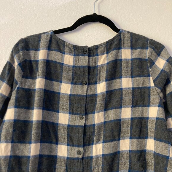 HATCH Plaid Long Sleeve Button Back Top Flannel Bell Sleeve Gray Size 1 (2-4) - Picture 6 of 9